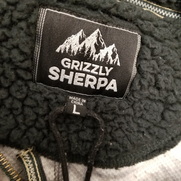 {L} Grizzly Sherpa Gray Black Quarter Zip Pullover Jacket - Picture 4 of 6